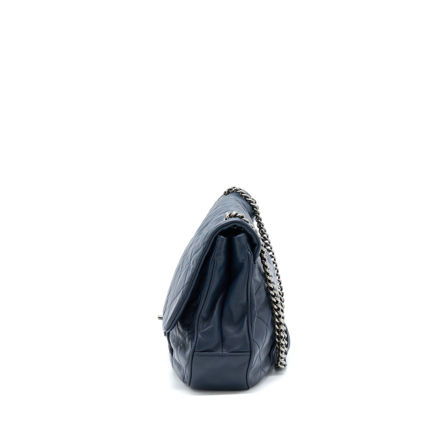 Chanel Flap Hobo Calfskin Navy Ruthenium Sliver Shoulder Bag