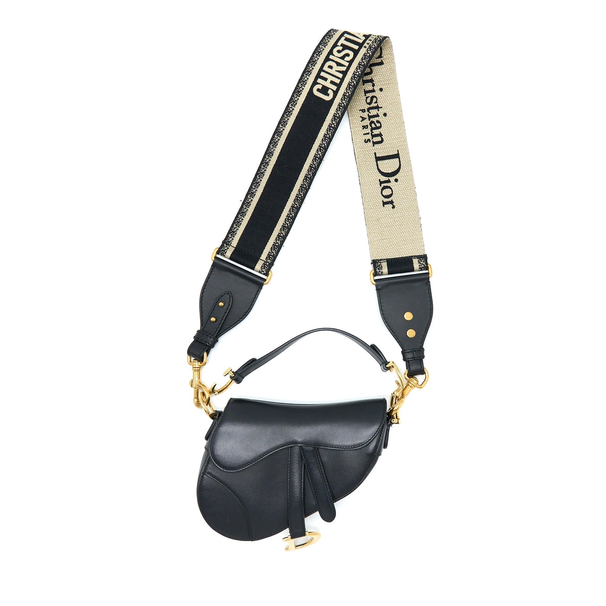 Dior Saddle Purse Calfskin Handbag Black Small Travel Bag