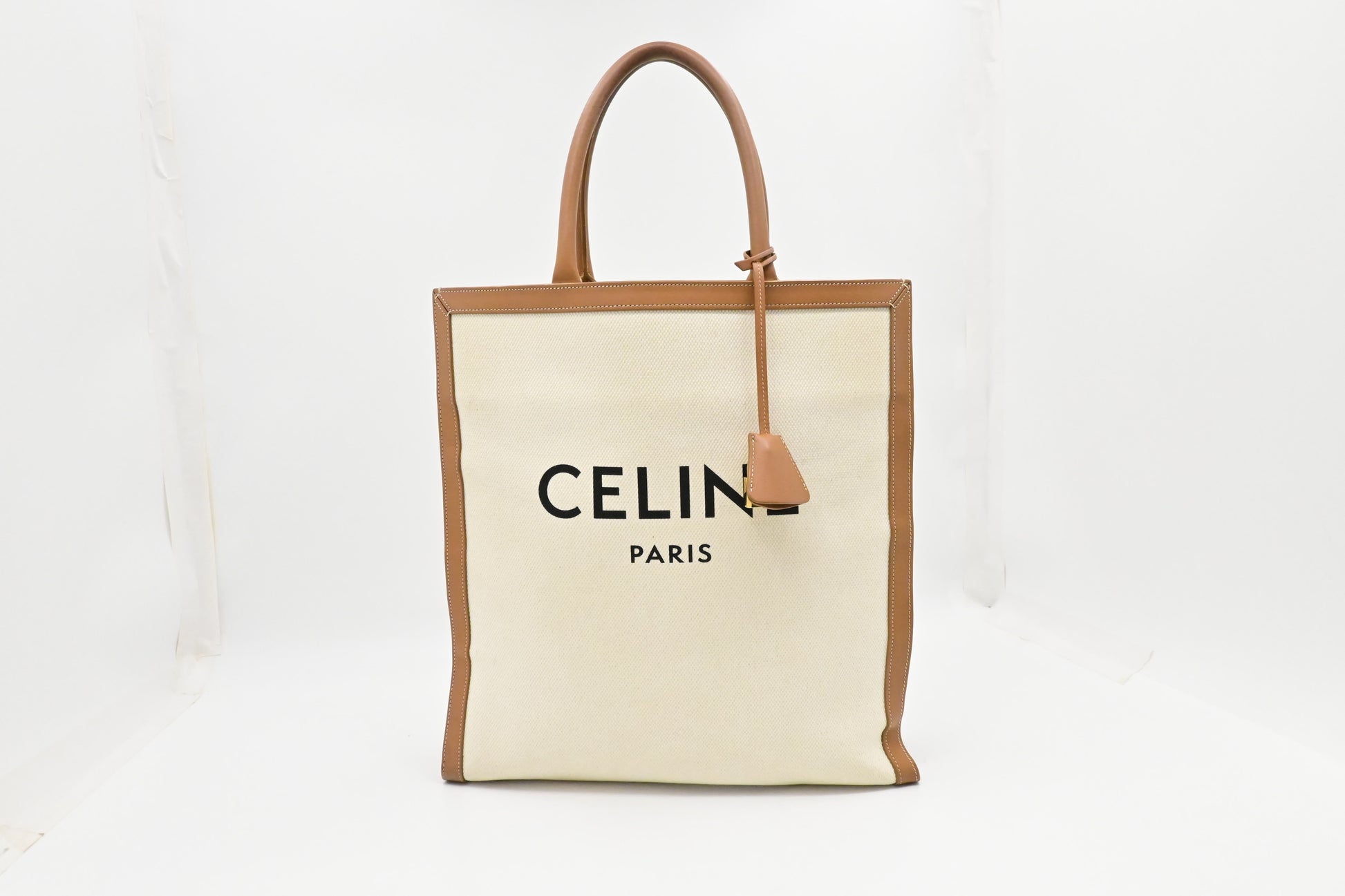 Celine Tote Bag In And Brown Leather Canvas