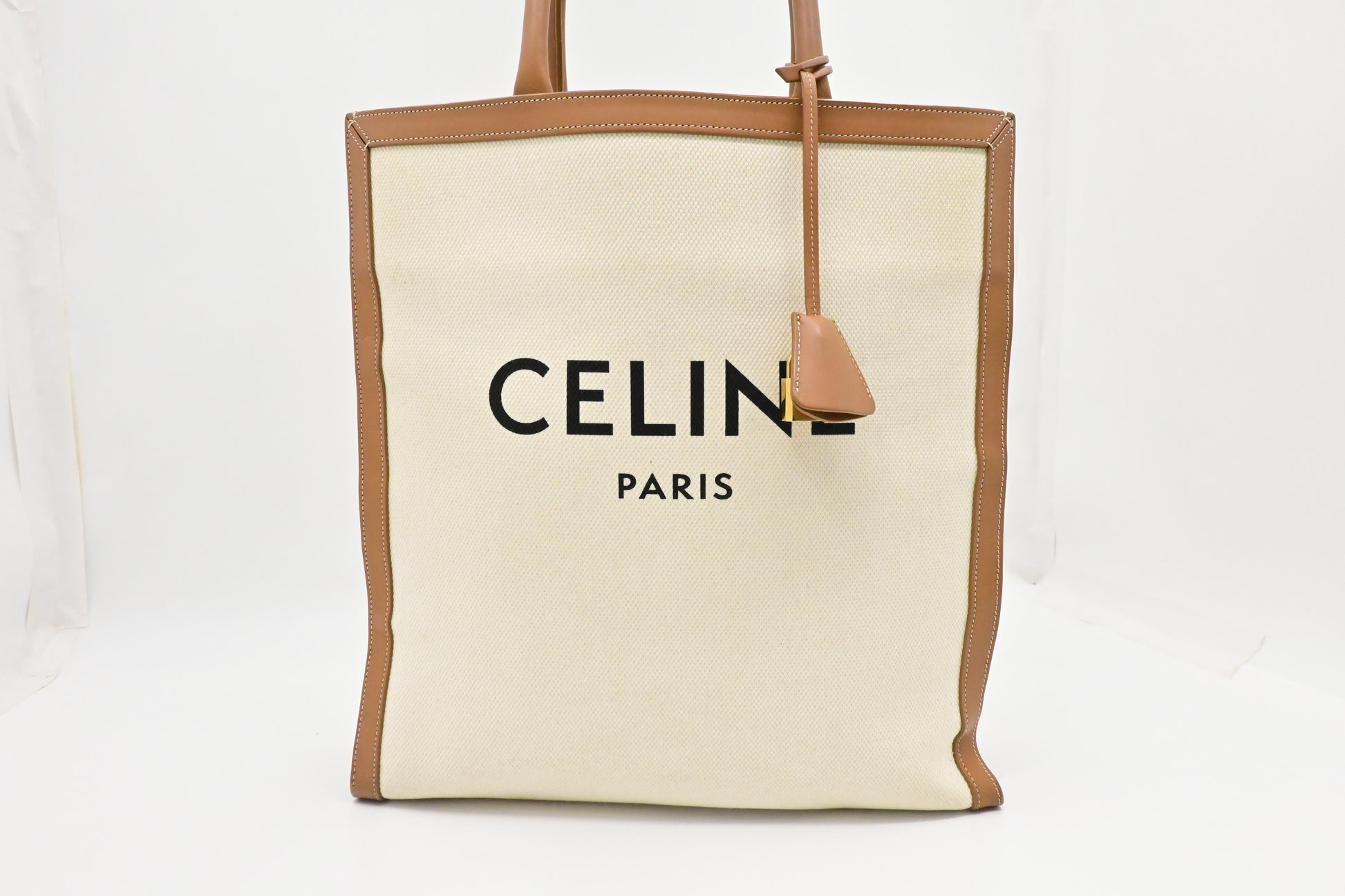 Celine Tote Bag In And Brown Leather Canvas