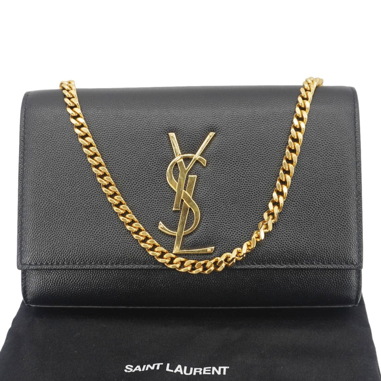 YSL Saint Laurent Kate Grain De Poudre Crossbody Bag Leather Black Medium