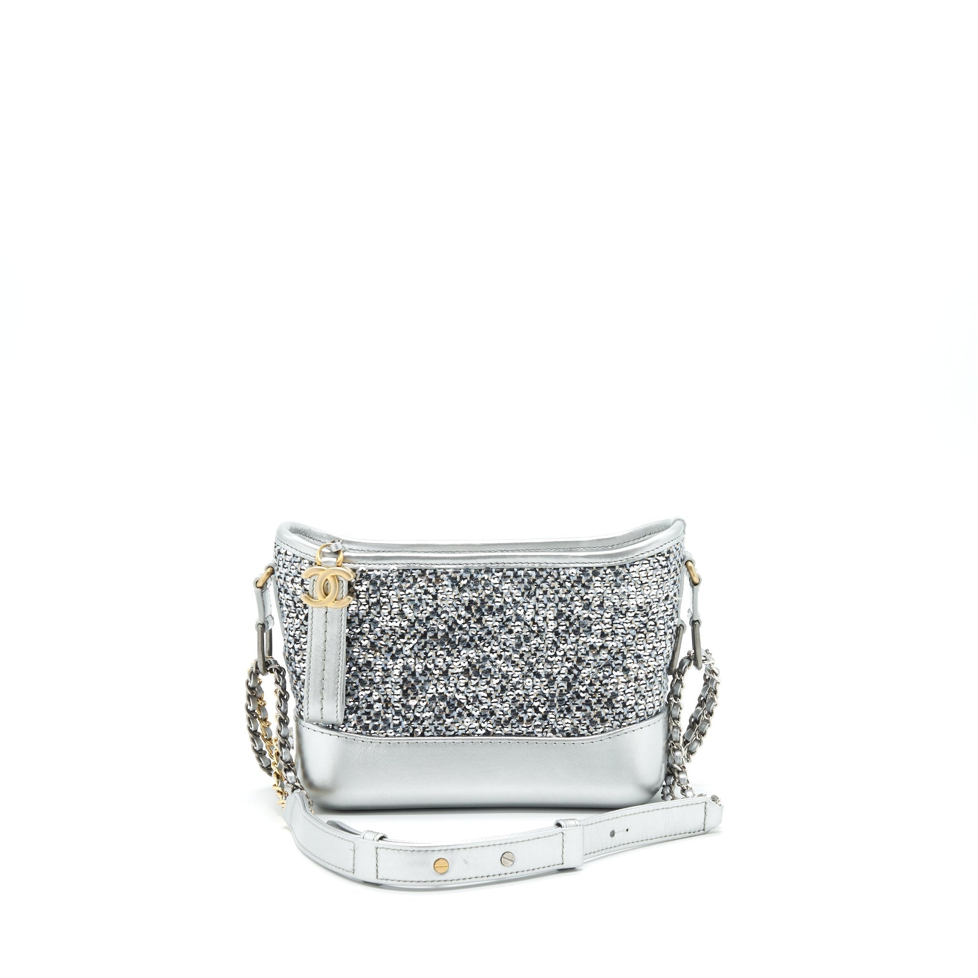 Chanel tweed gabrielle Hobo Grey Small Shoulder Bag Bag Grey