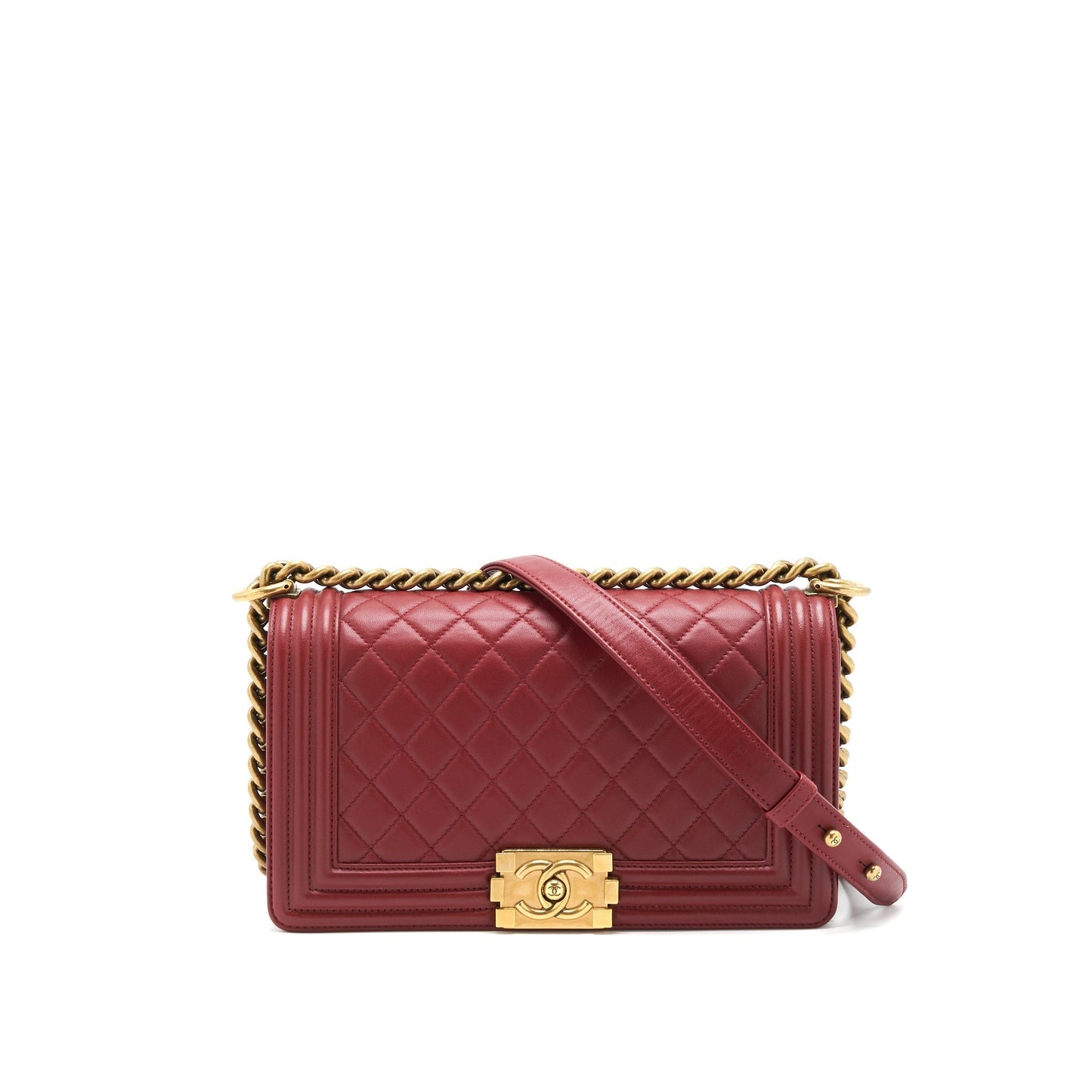 Chanel Boy Lambskin burgundy GHW Red Handbag