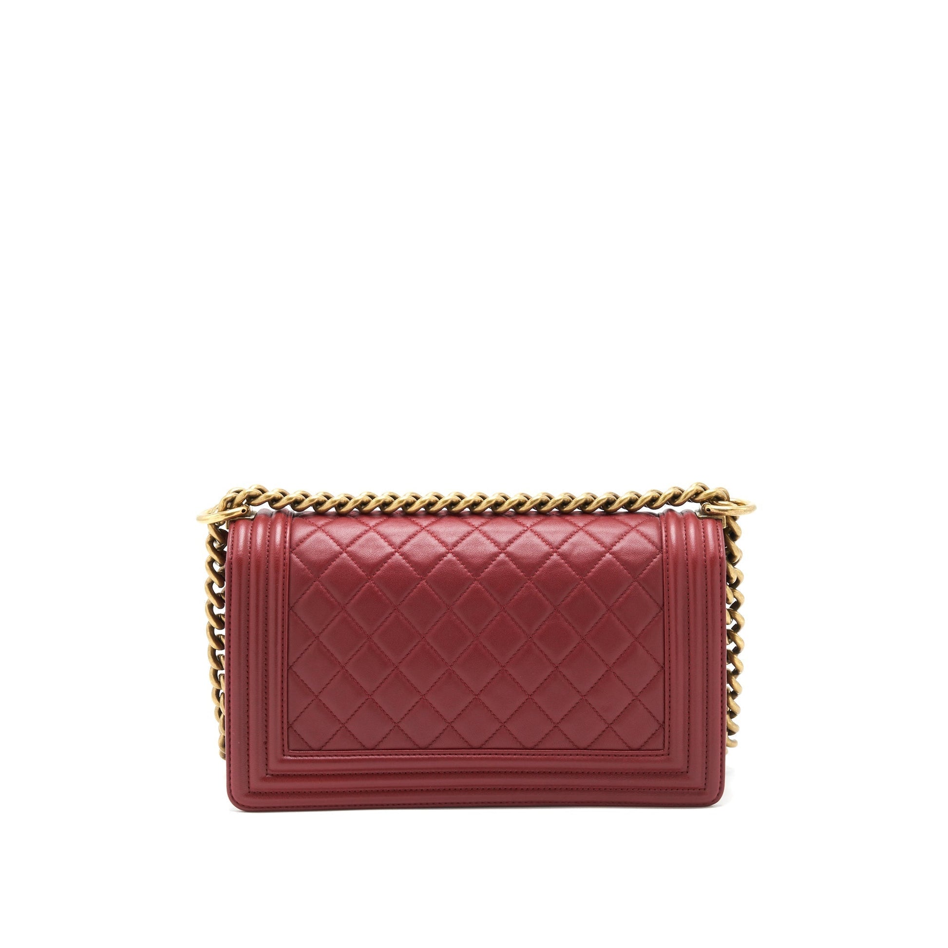 Chanel Boy Lambskin burgundy GHW Red Handbag