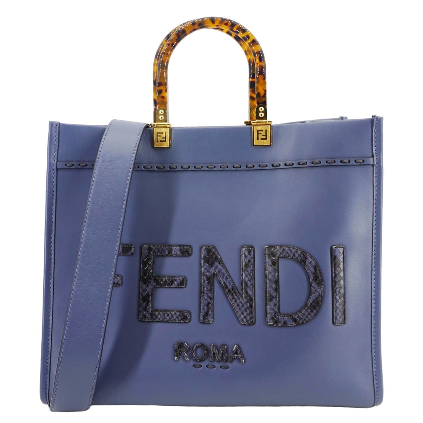 Fendi Sunshine Crossbody Tote Bag Leather Blue Crossbody Bag