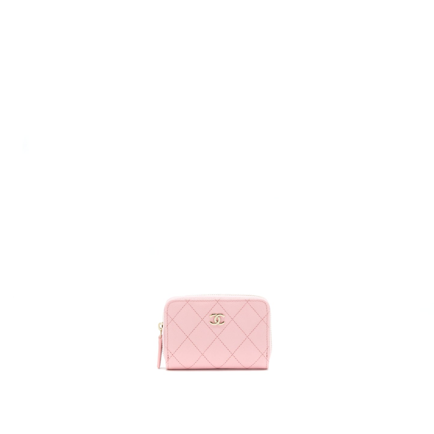 Chanel 22C Zip Cardholder Caviar LGHW Pink Wallet Case