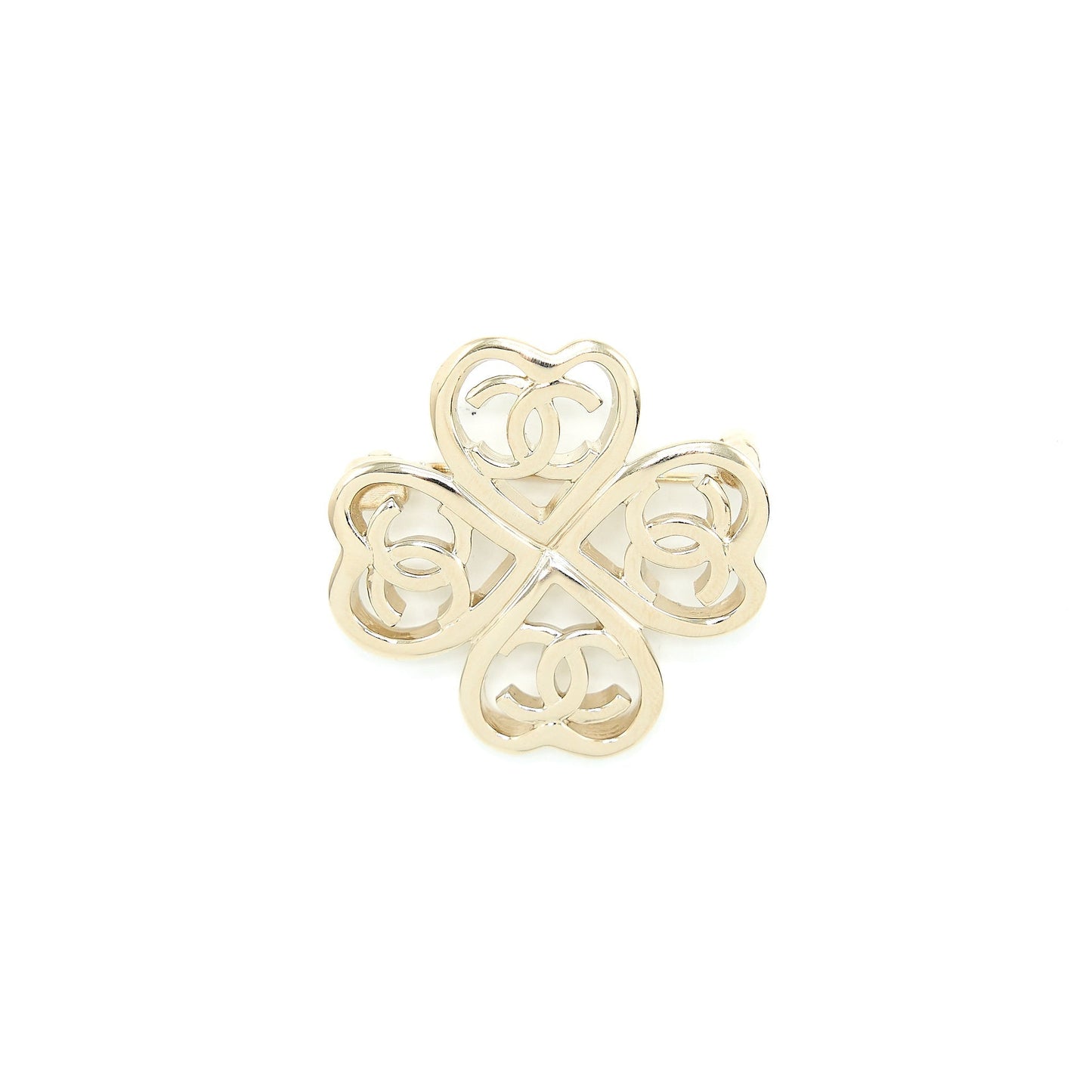 Chanel CC Logo Heart Clover Brooch Light Gold Handbag