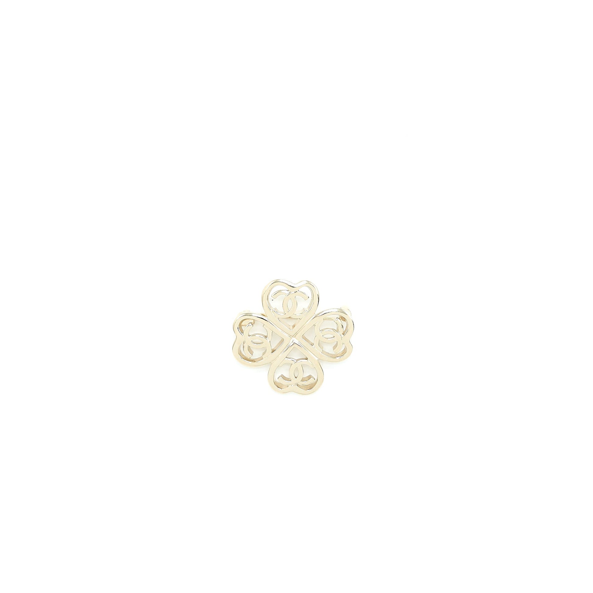 Chanel CC Logo Heart Clover Brooch Light Gold Handbag