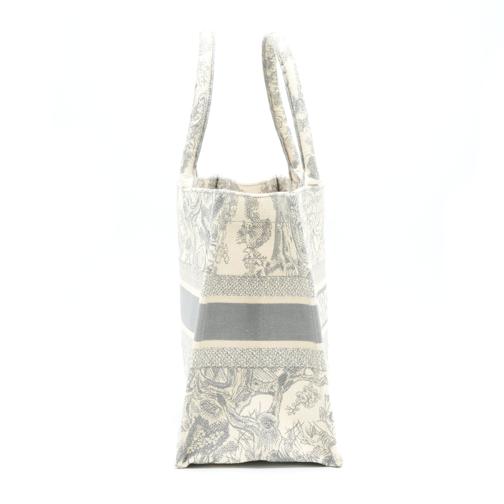 Dior Book Tote Toile De Jouy Embroidery Grey Small Tote Bag