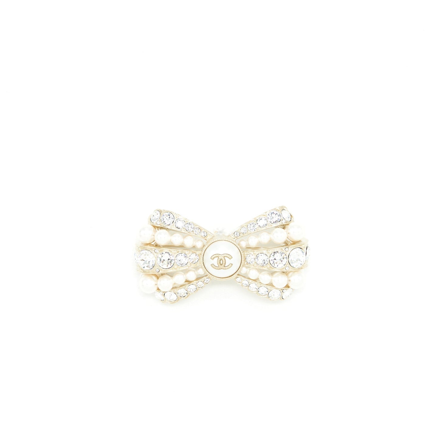 Chanel Bow Brooch Pearls Crystals LGHW Handbag