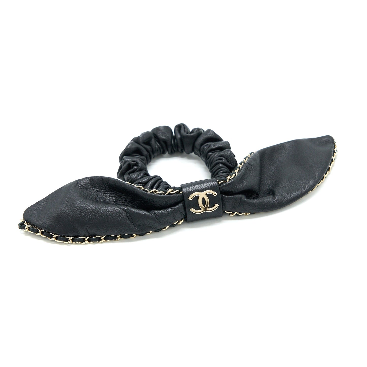Chanel Hair Bow Tie Lambskin Light Tone Black Gold Handbag