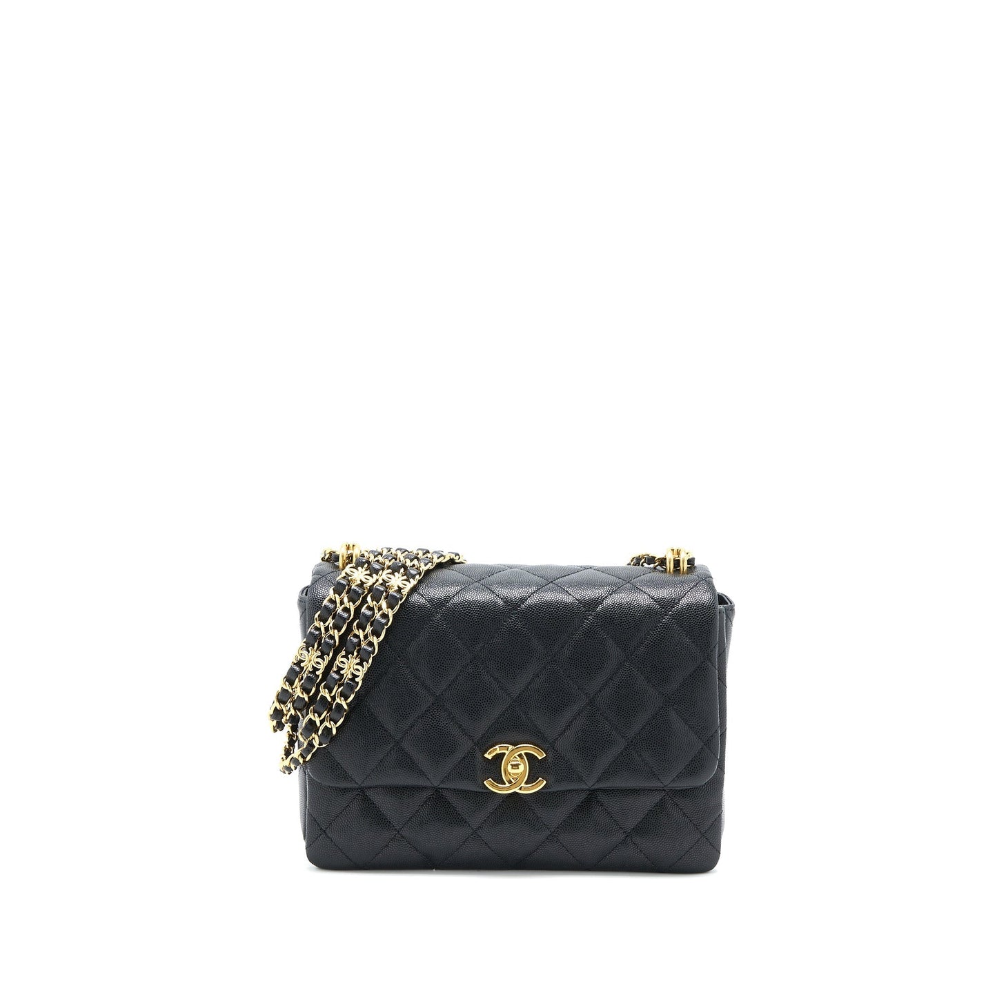 Chanel 22K Coco Caviar GHW Microchip Black Handbag