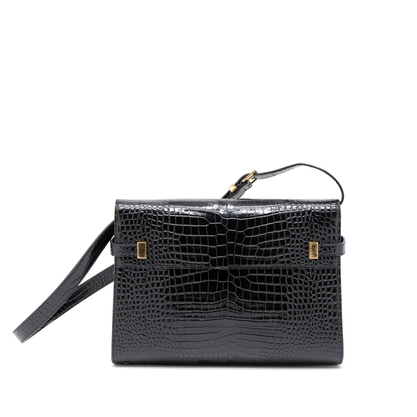 YSL Saint Laurent Manhattan Purse Crocodile Black Mini Embossed Shoulder Bag