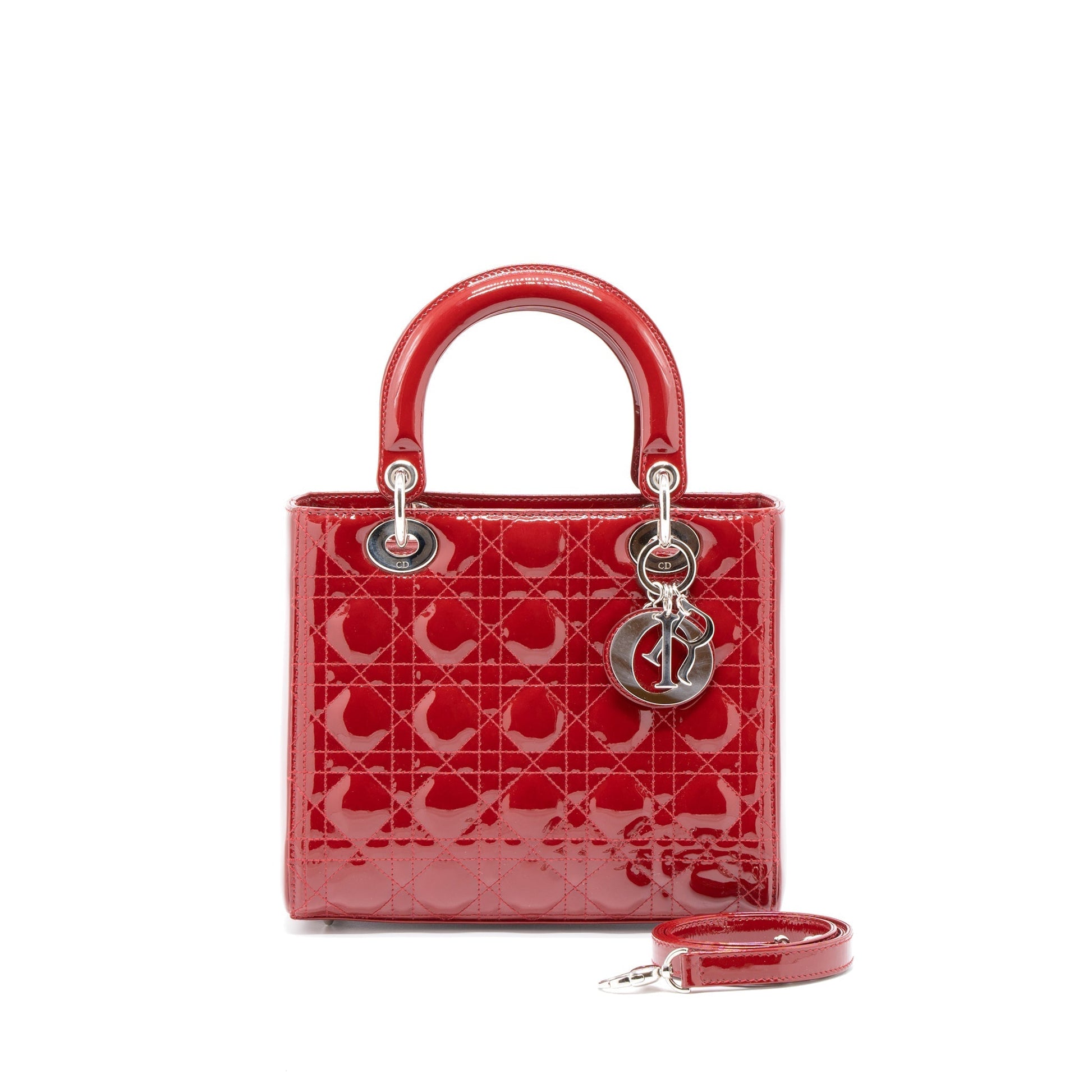 Dior Lady Patent Handbag Leather Red Travel Bag Red Handbag