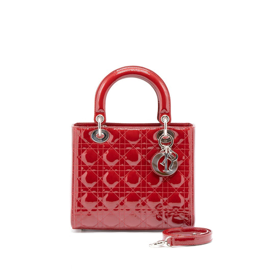 Dior Lady Patent Handbag Leather Red Travel Bag Red Handbag