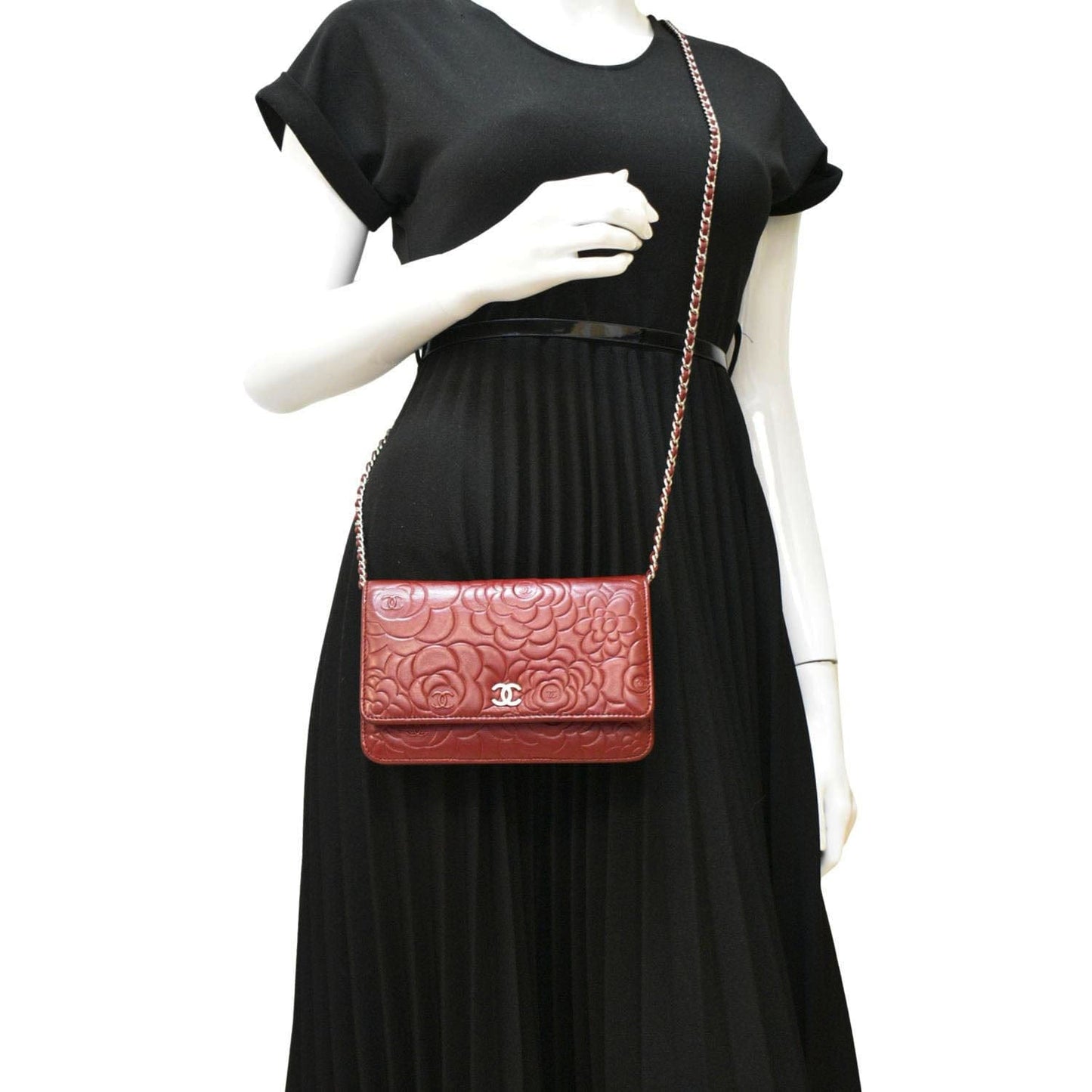 Chanel Camellia On Leather Red Wallet Case