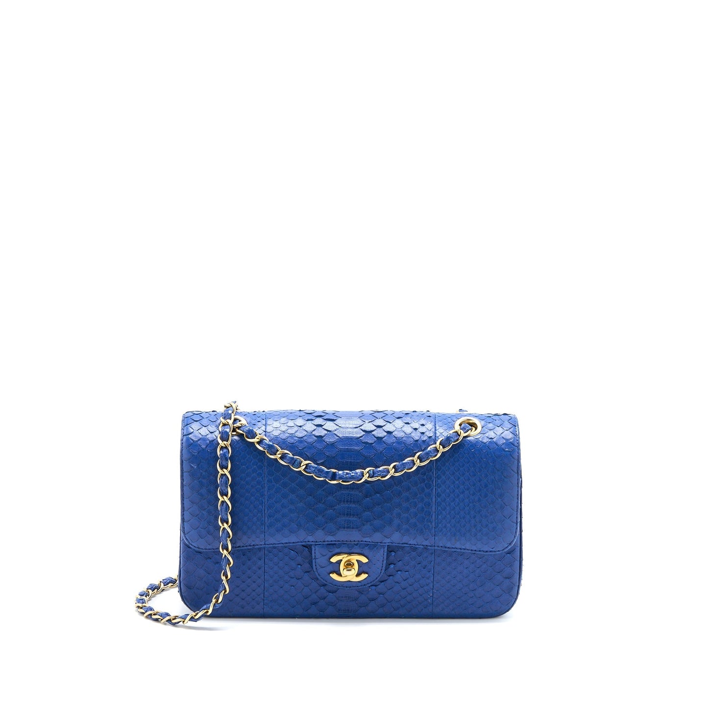 Chanel Classic Double Flap Python GHW Blue Shoulder Bag