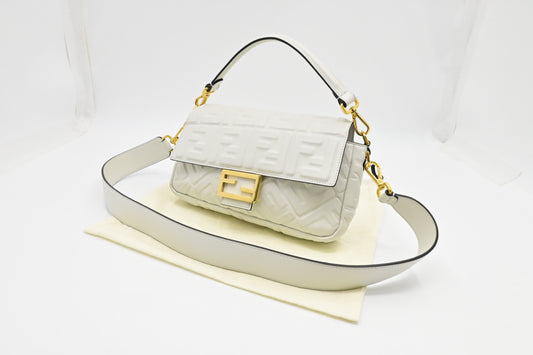 Fendi Baguette In Nappa Handbag Leather White Shoulder Bag