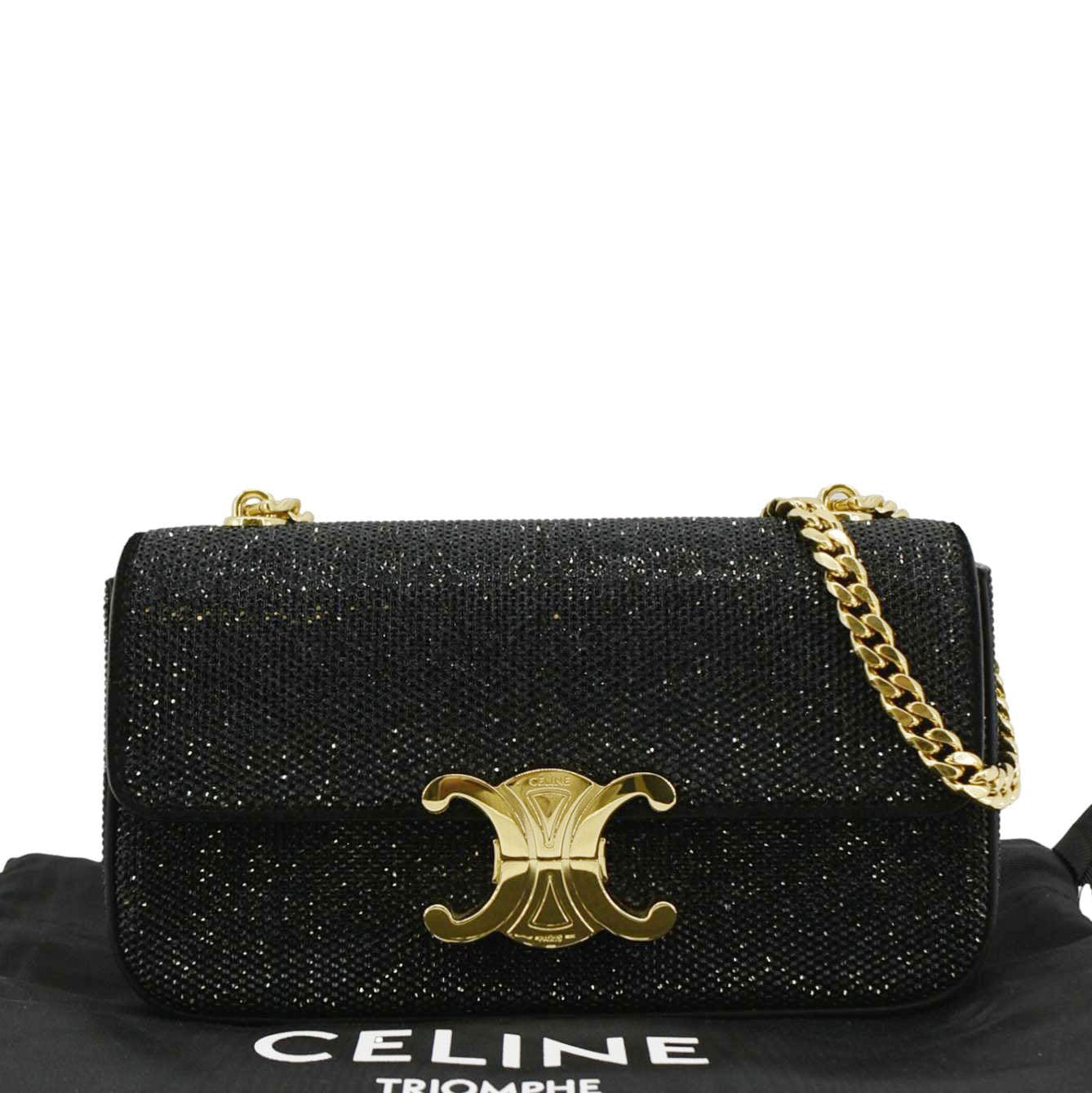 Triomphe Claude Strass Shoulder Bag Suede Black