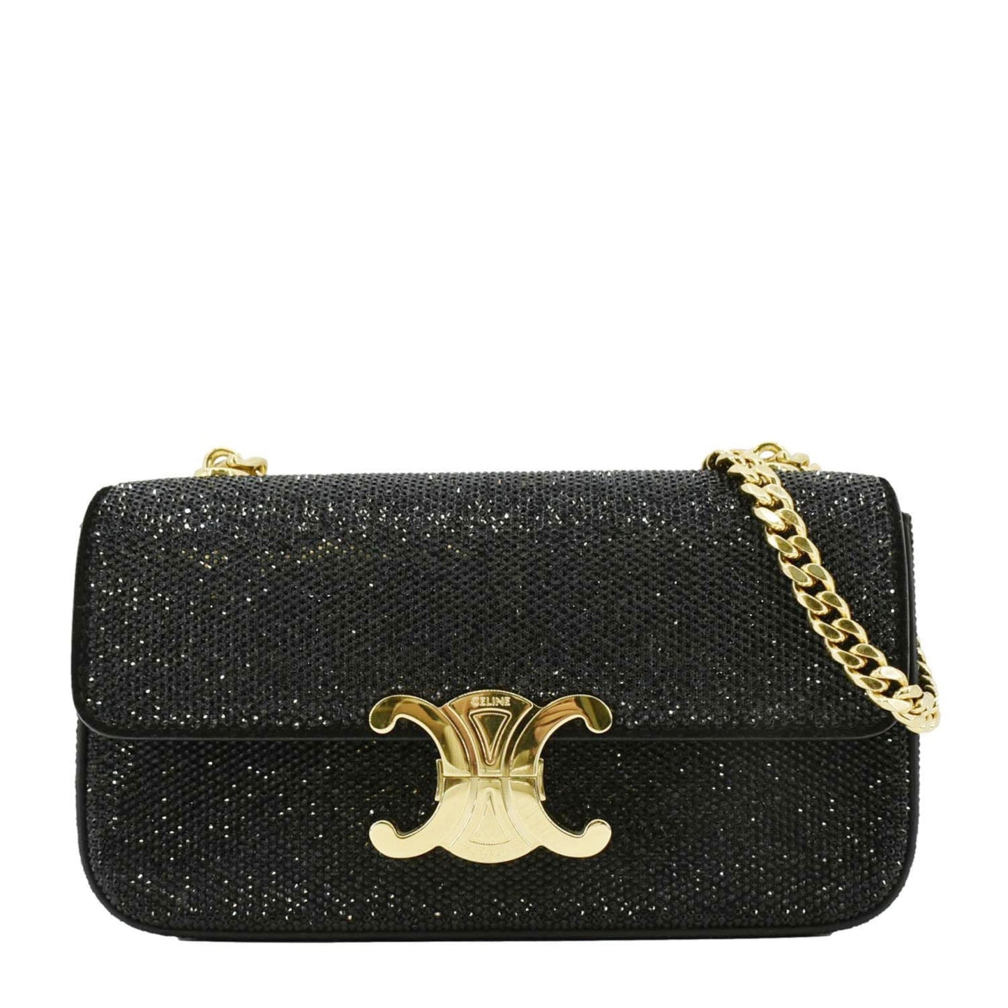 Triomphe Claude Strass Shoulder Bag Suede Black