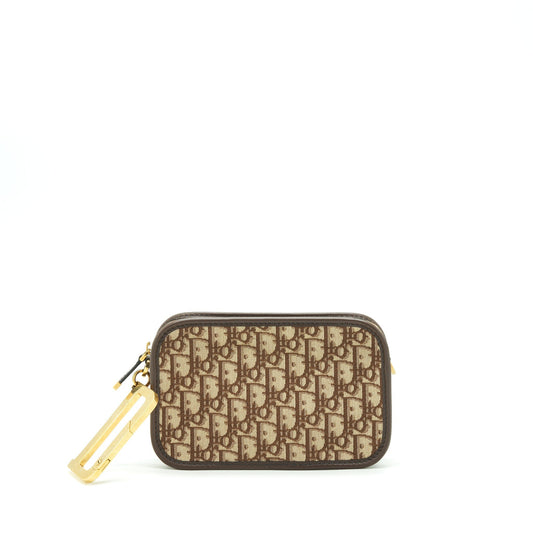 Dior quake Pouch Oblique Handbag Canvas Brown Travel Bag