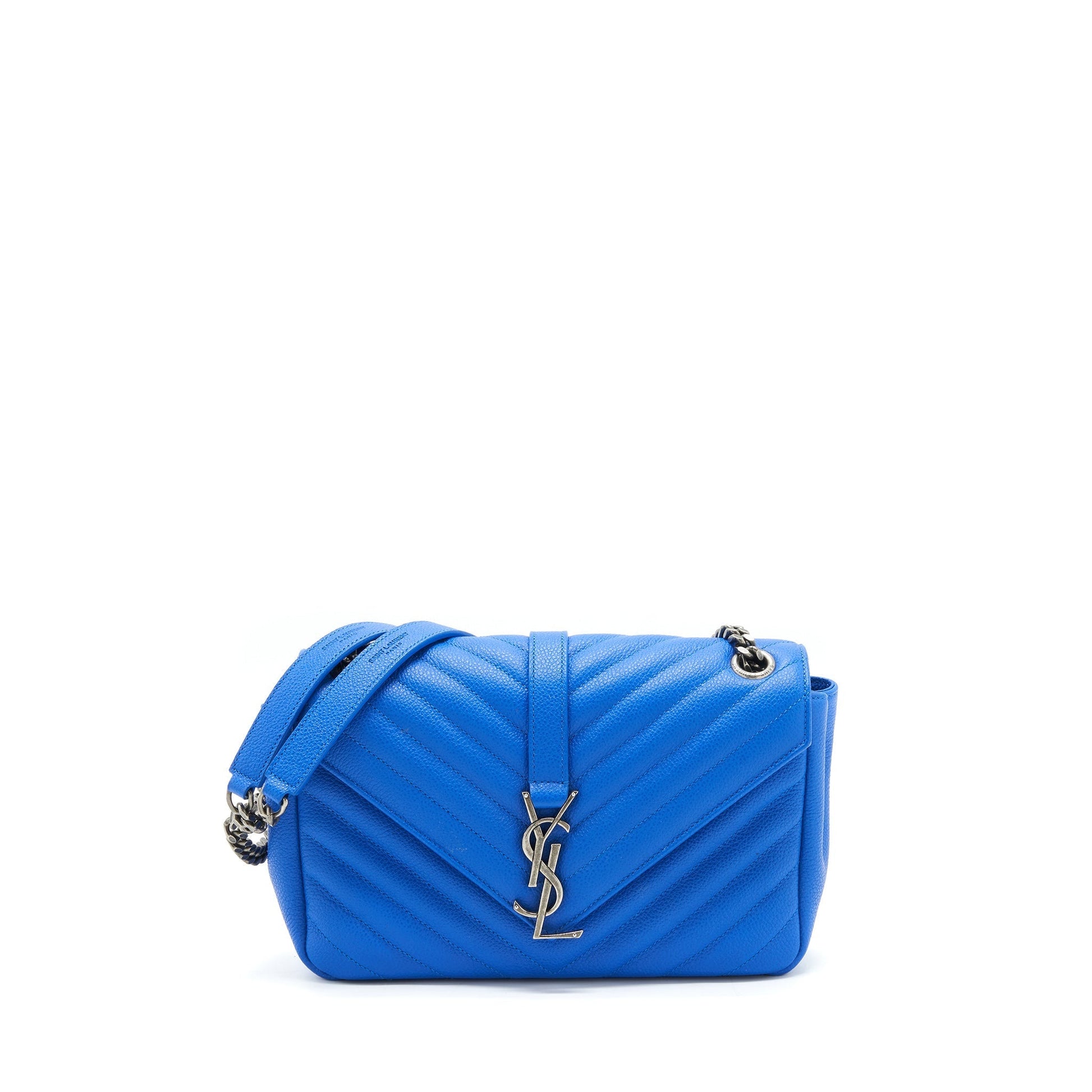YSL Saint Laurent Saint Laurent College Purse Grained Calfskin Ruthenium Blue Mini Travel Bag