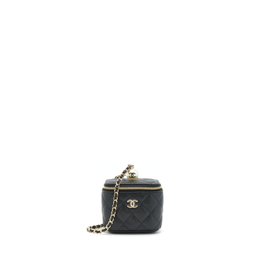 Chanel Vanity CC Pearl Caviar LGHW Black Small Clutch Bag Black Lghw