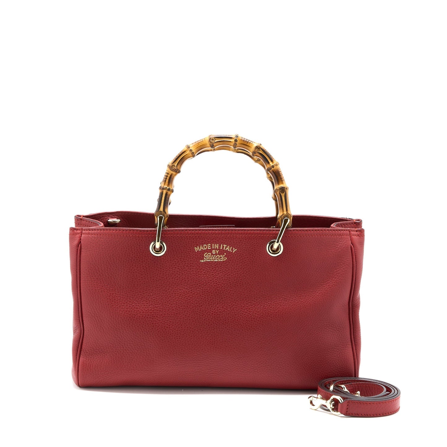 Gucci Crossbody Tote Bag Bamboo Handle Calfskin Red Crossbody Bag