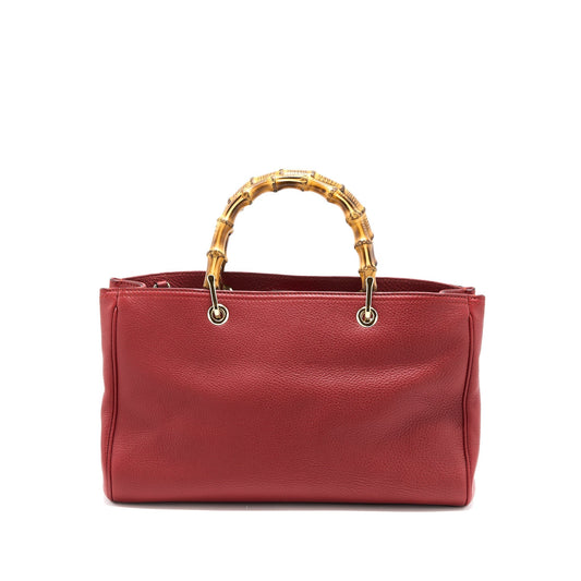 Gucci Crossbody Tote Bag Bamboo Handle Calfskin Red Crossbody Bag