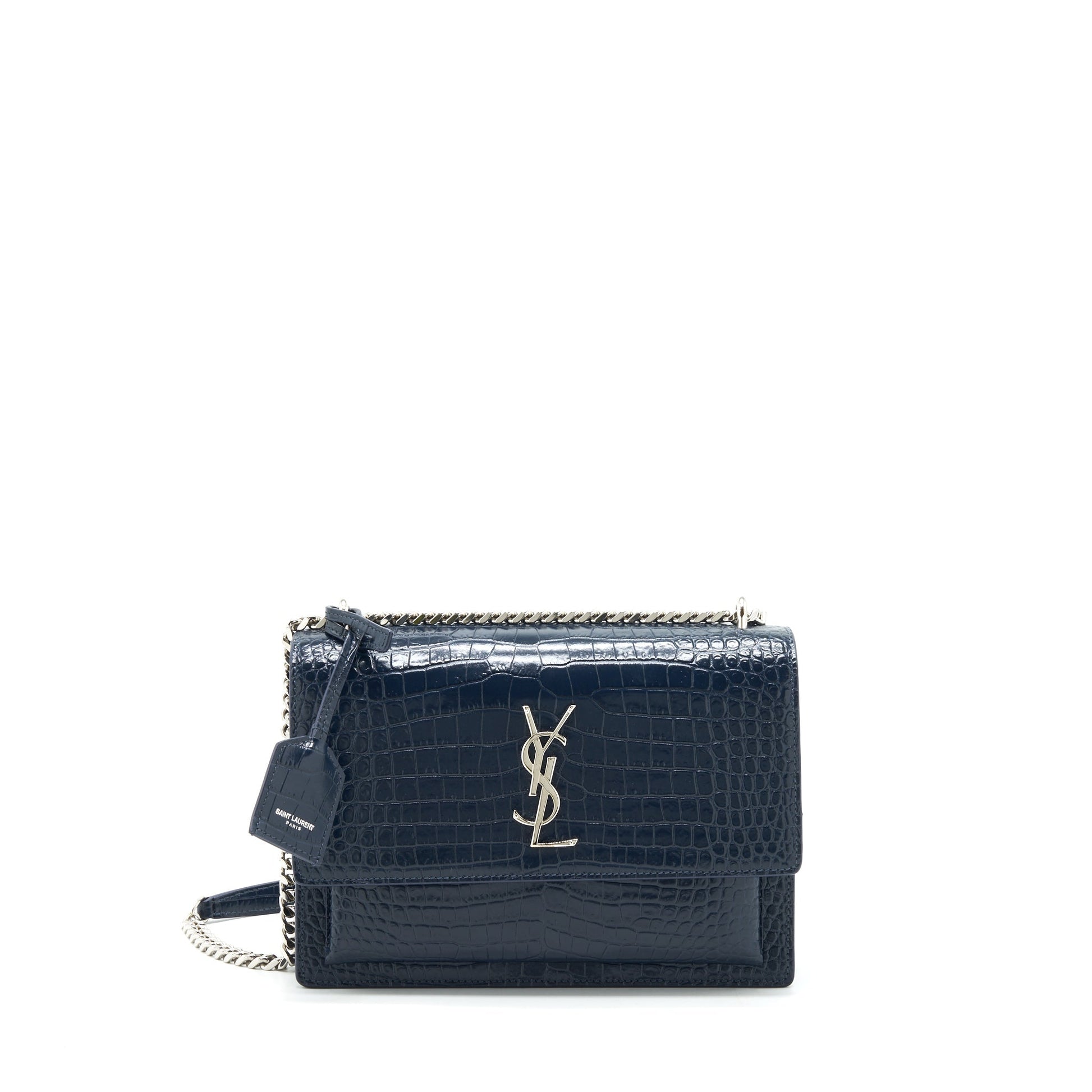 YSL Saint Laurent Saint Laurent Sunset Purse Crocodile Embossed Calfskin Blue Medium Travel Bag