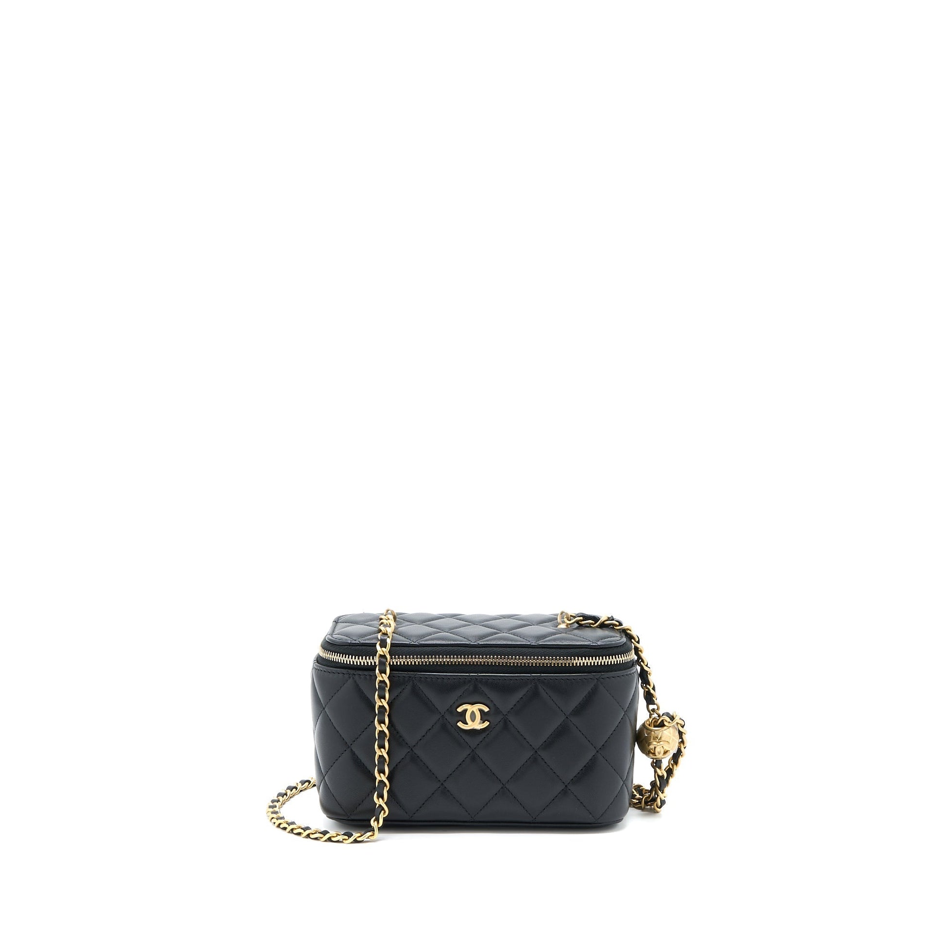 Chanel Pearl Crush Long Vanity Lambskin GHW Black Handbag Ghw Microchip