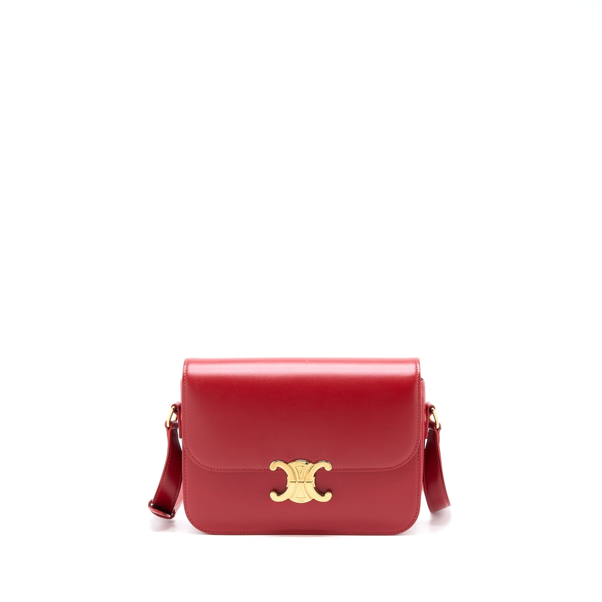 Celine Classique Triomphe Purse Shiny Calfskin Handbag Red Medium Travel Bag