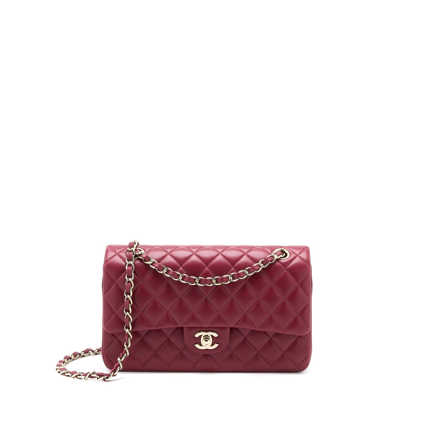 Chanel Classic Flap Lambskin Dark LGHW Microchip Red Shoulder Bag