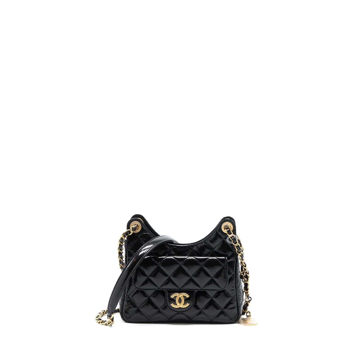 Chanel 23c Hobo Shiny Calfskin Brushed GHW Black Small Shoulder Bag