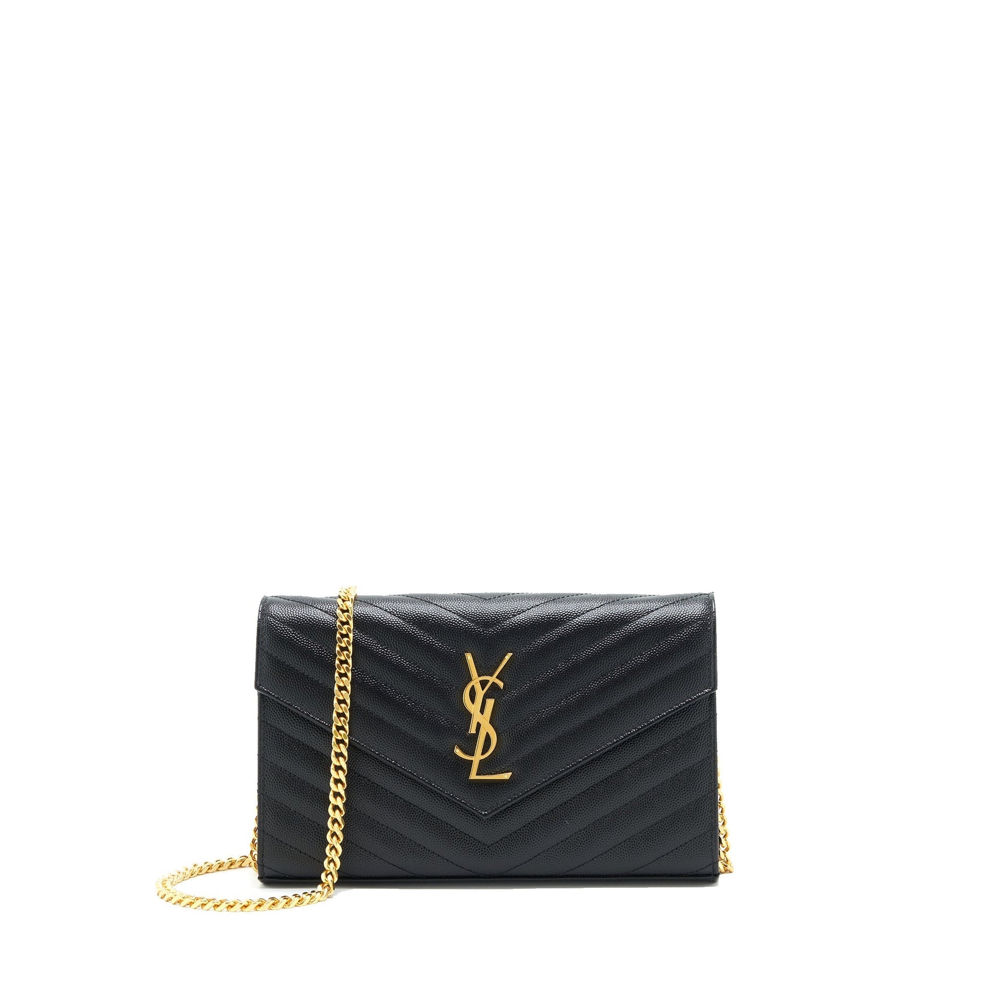 YSL Saint Laurent Saint Laurent Envelope Crossbody Purse Grained Calfskin Black Chain Crossbody Bag