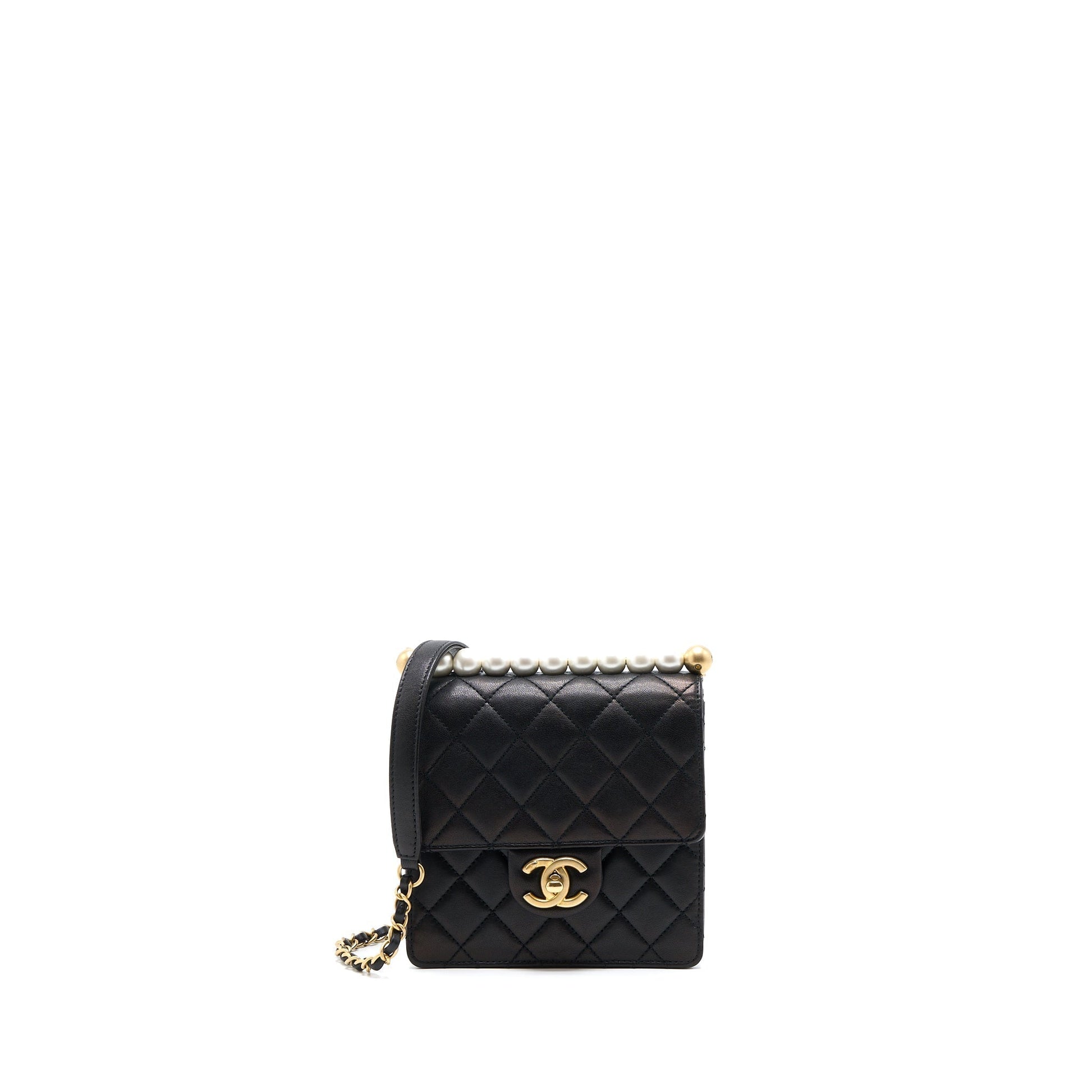 Chanel Vertical Pearl Flap Goatskin Brushed GHW Black Shoulder Bag
