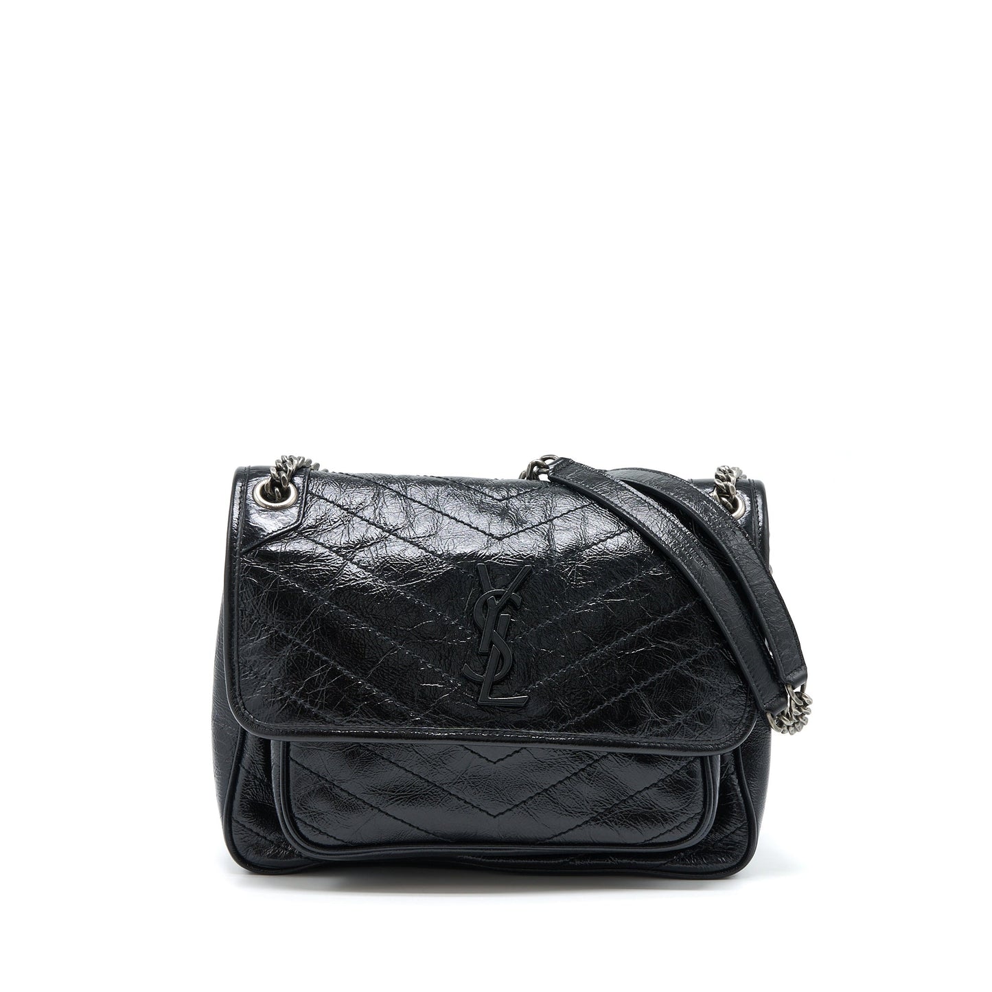 YSL Saint Laurent Saint Laurent Niki Purse Aged Calfskin Ruthenium Black Medium Travel Bag
