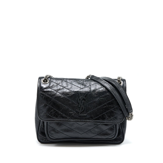 YSL Saint Laurent Saint Laurent Niki Purse Aged Calfskin Ruthenium Black Medium Travel Bag