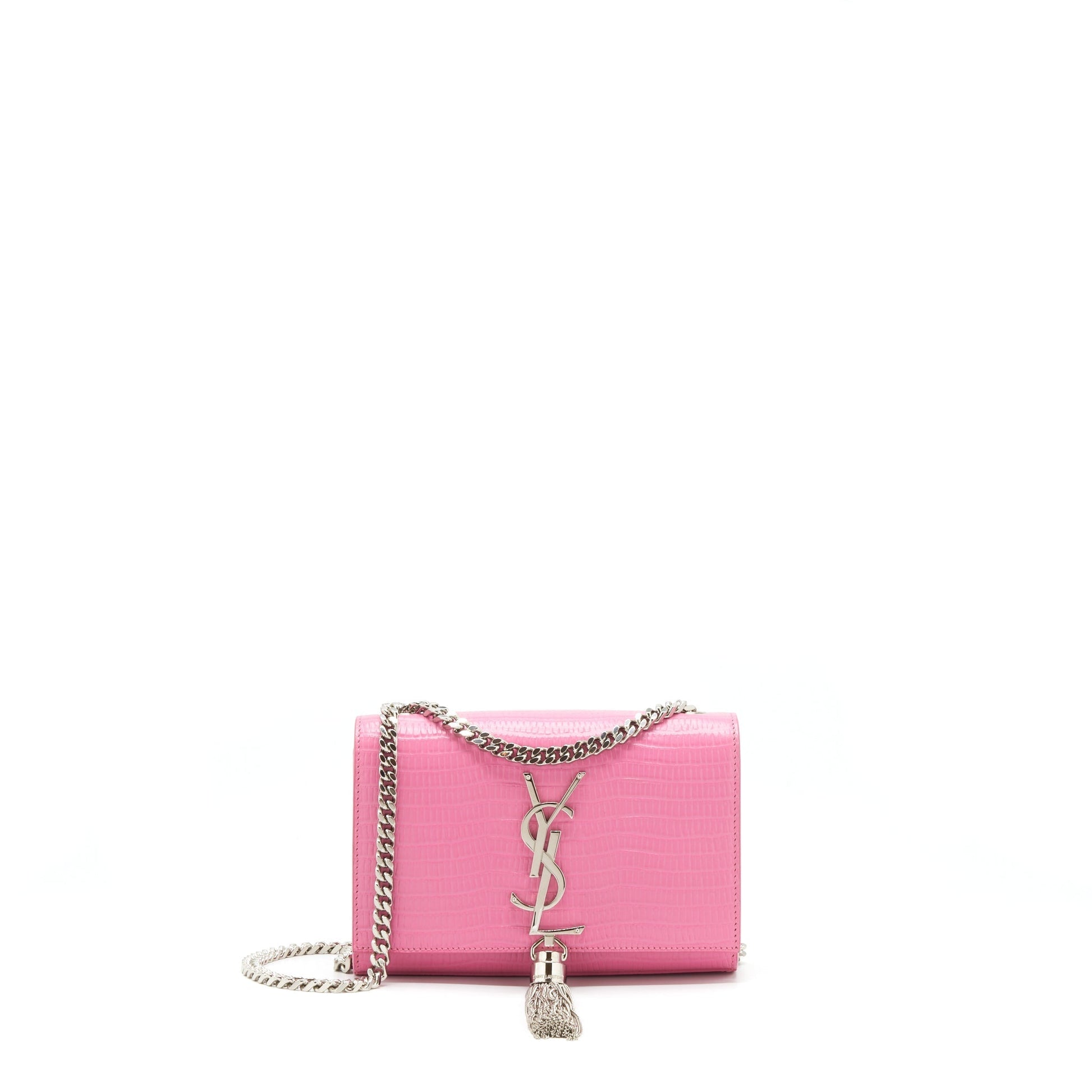 YSL Saint Laurent Kate Tassel Embossed Calfskin Travel Bag Pink Mini