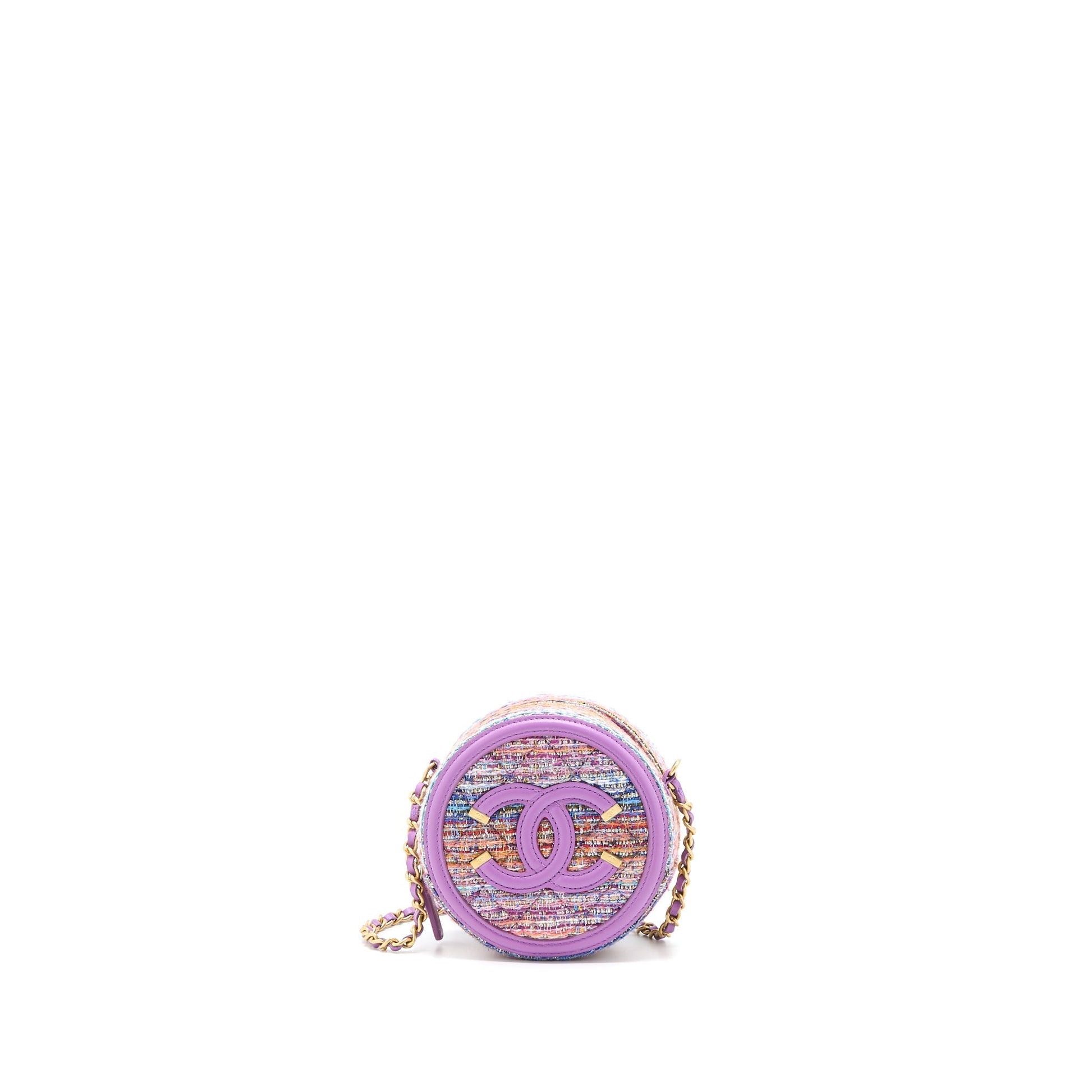 Chanel Round Lambskin Tweed GHW Multicolour Clutch Bag