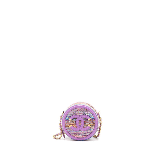 Chanel Round Lambskin Tweed GHW Multicolour Clutch Bag