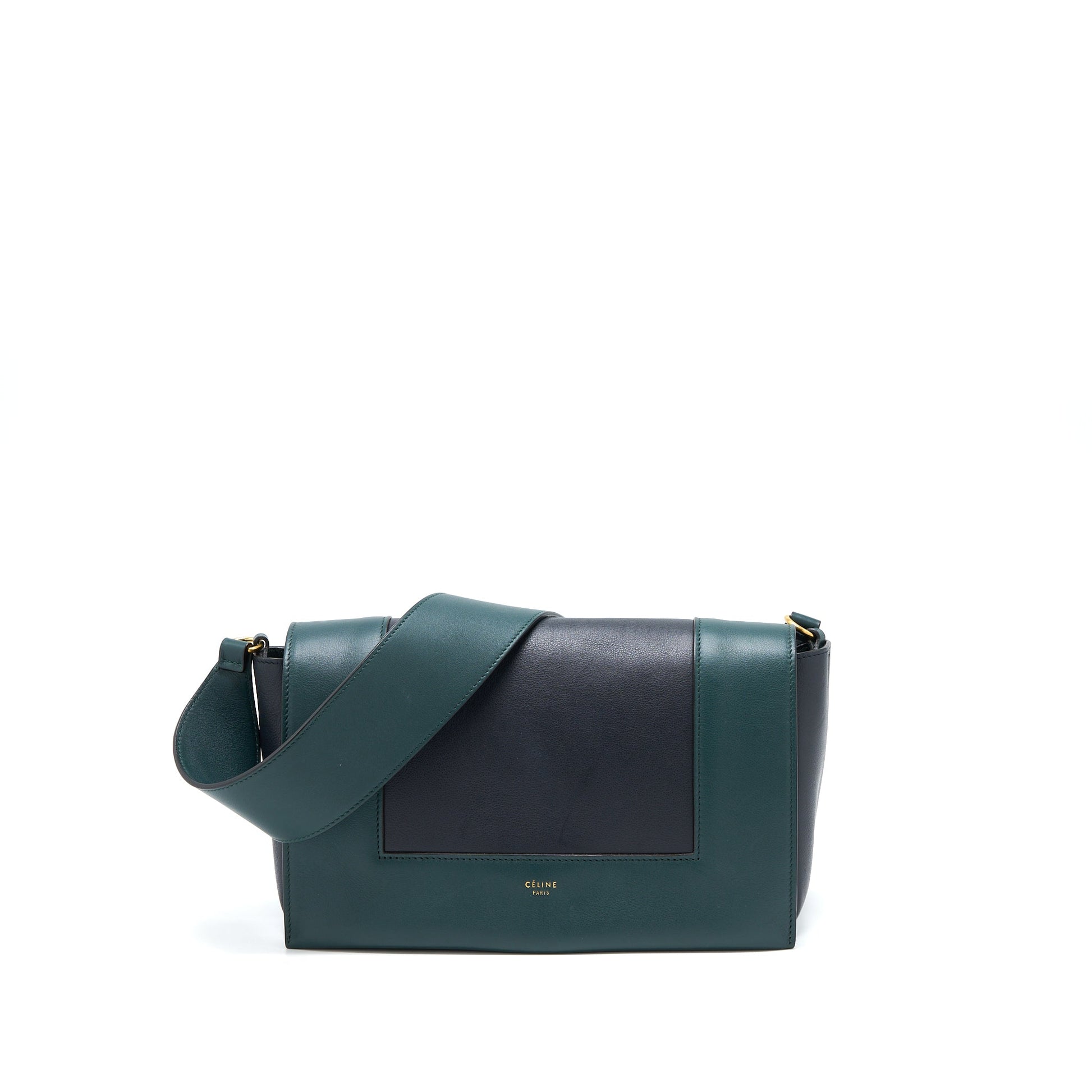 Celine Frame Purse Calfskin Navy Dark Handbag Green Travel Bag