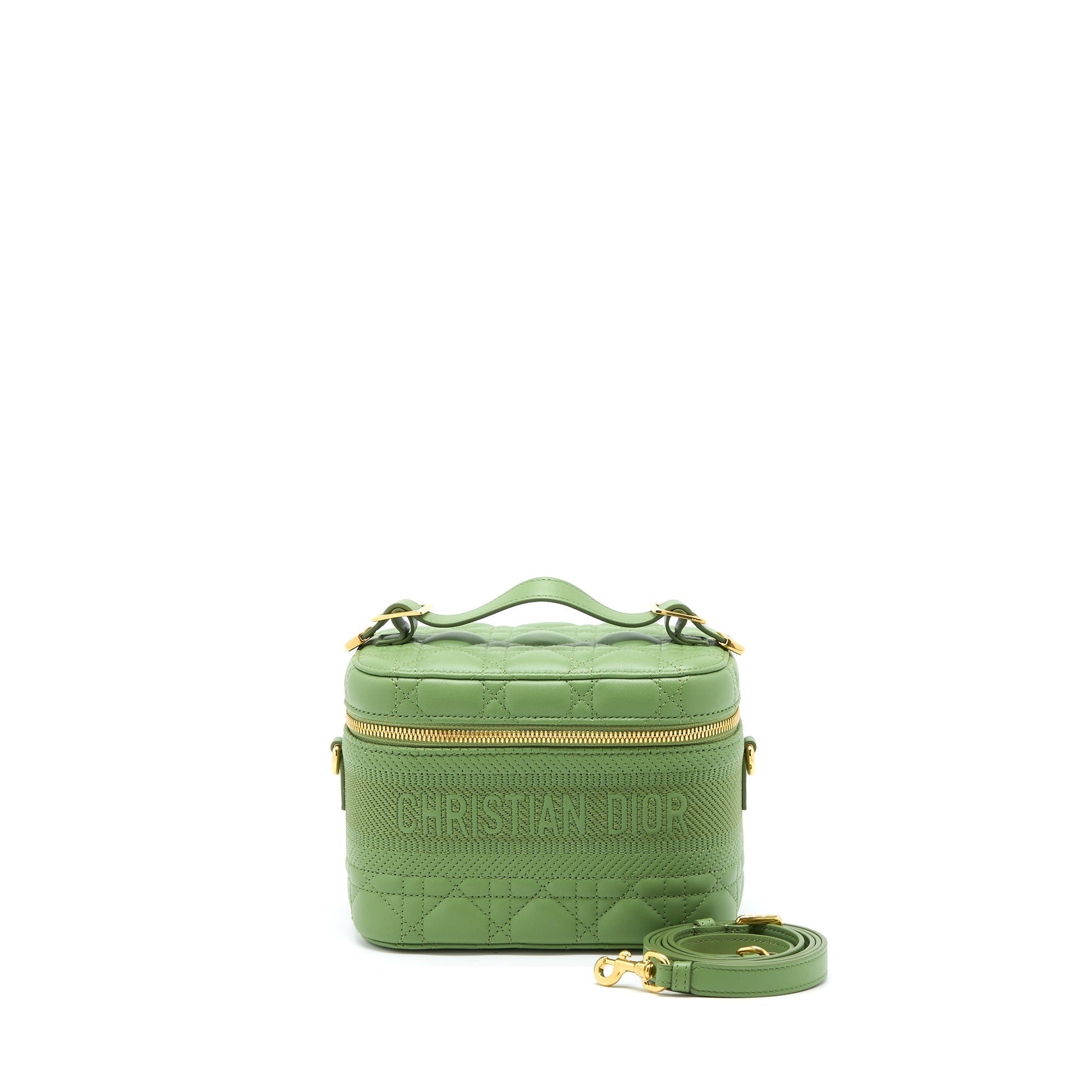 Dior travel Vanity Case Cannage Lambskin Handbag Green Small Travel Bag