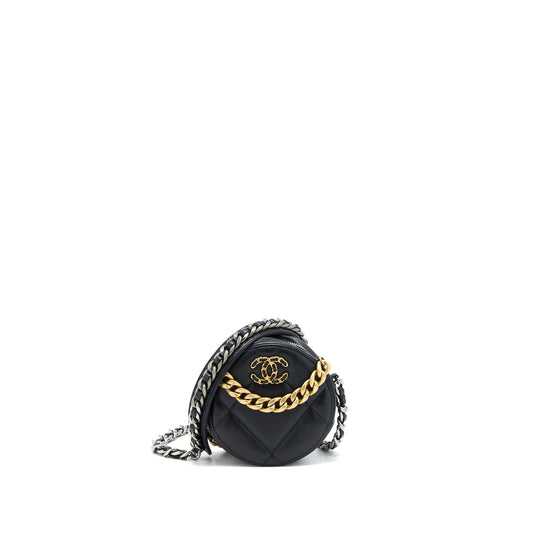 Chanel 19 Round Goatskin Hardware Multicolour Black Clutch Bag