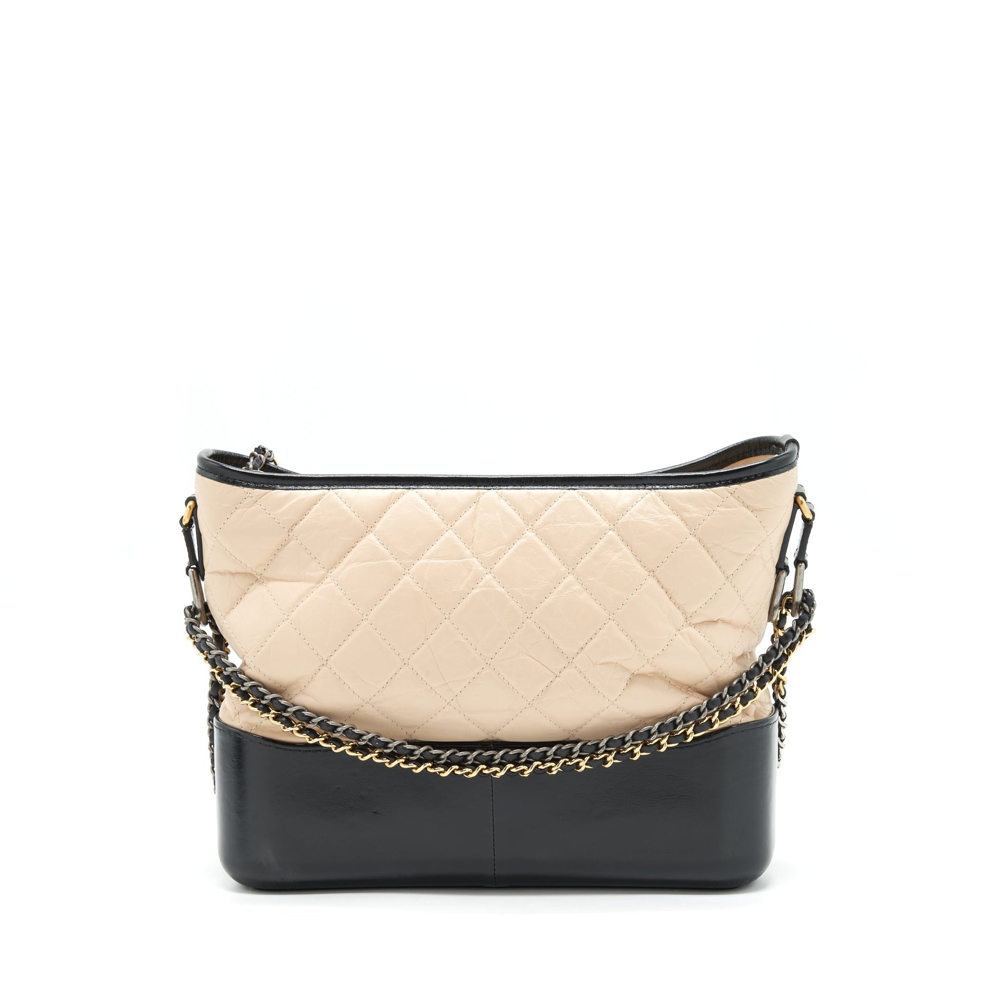 Chanel Gabrielle Hobo Sliver Hardware Black Gold Beige Shoulder Bag