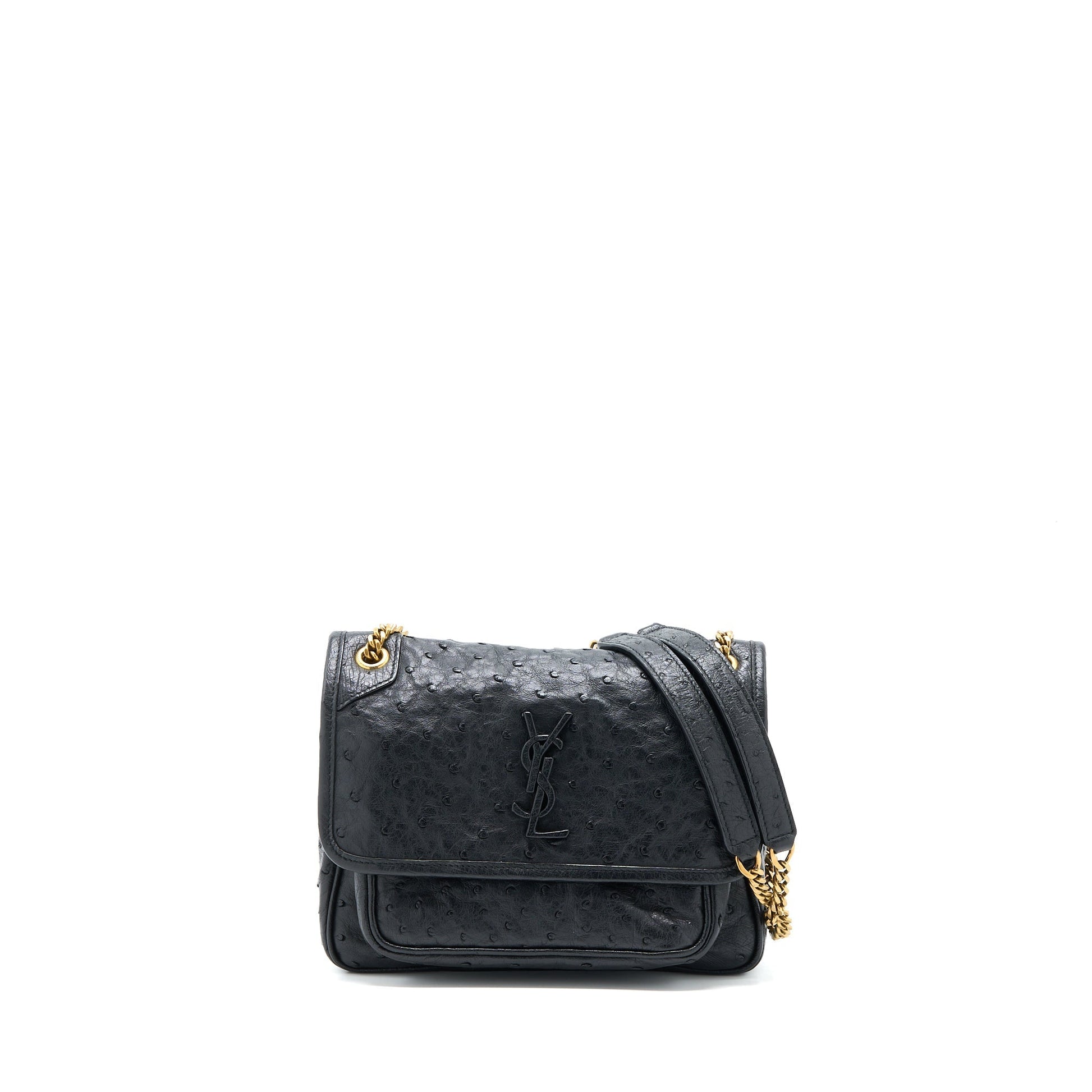YSL Saint Laurent Saint Laurent Niki Baby Ostrich Travel Bag Black