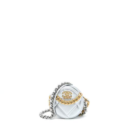 Chanel 19 Round Goatskin hardware Multicolour Silver Clutch Bag