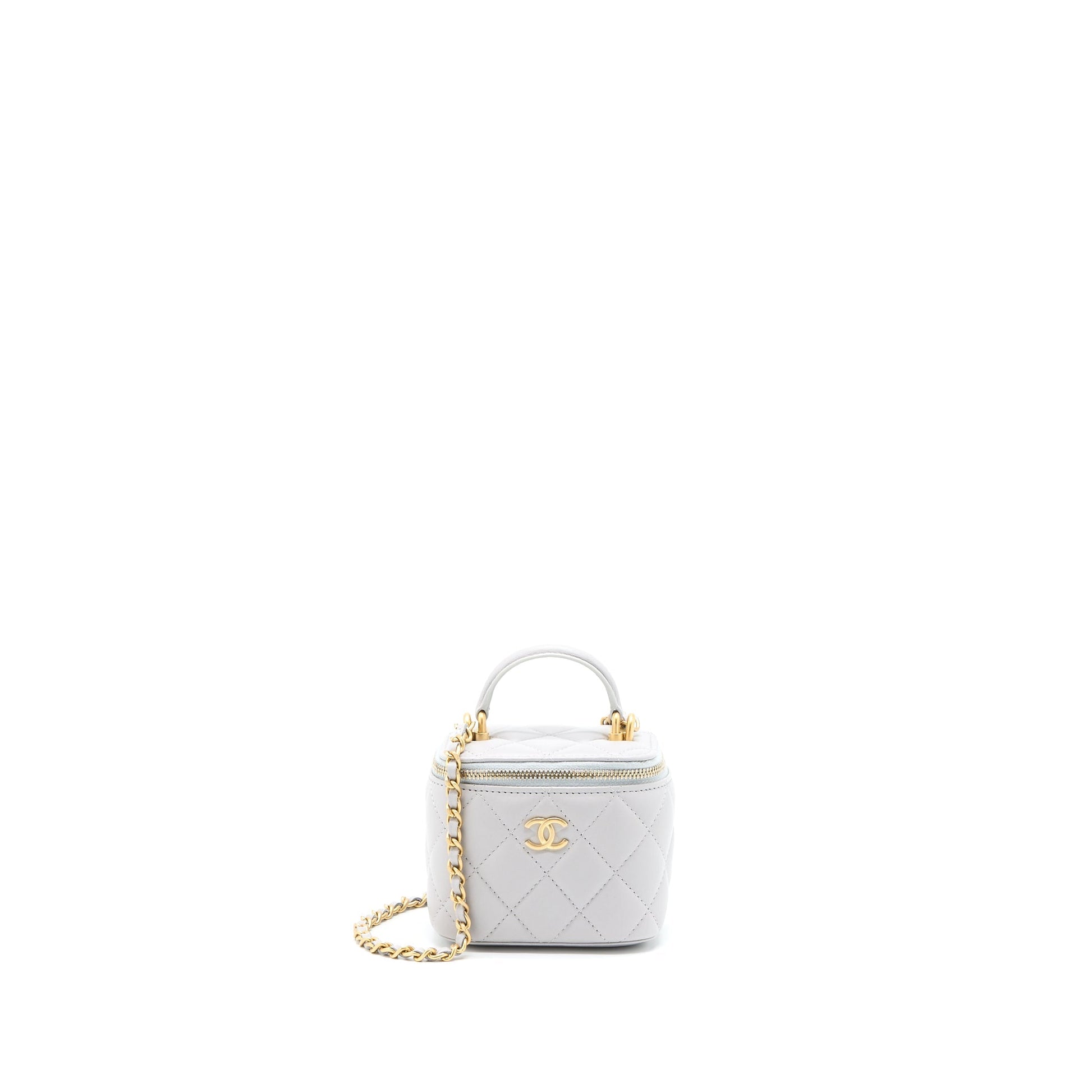 Chanel 21A Top Handle Vanity Lambskin Light Grey Mini Bag
