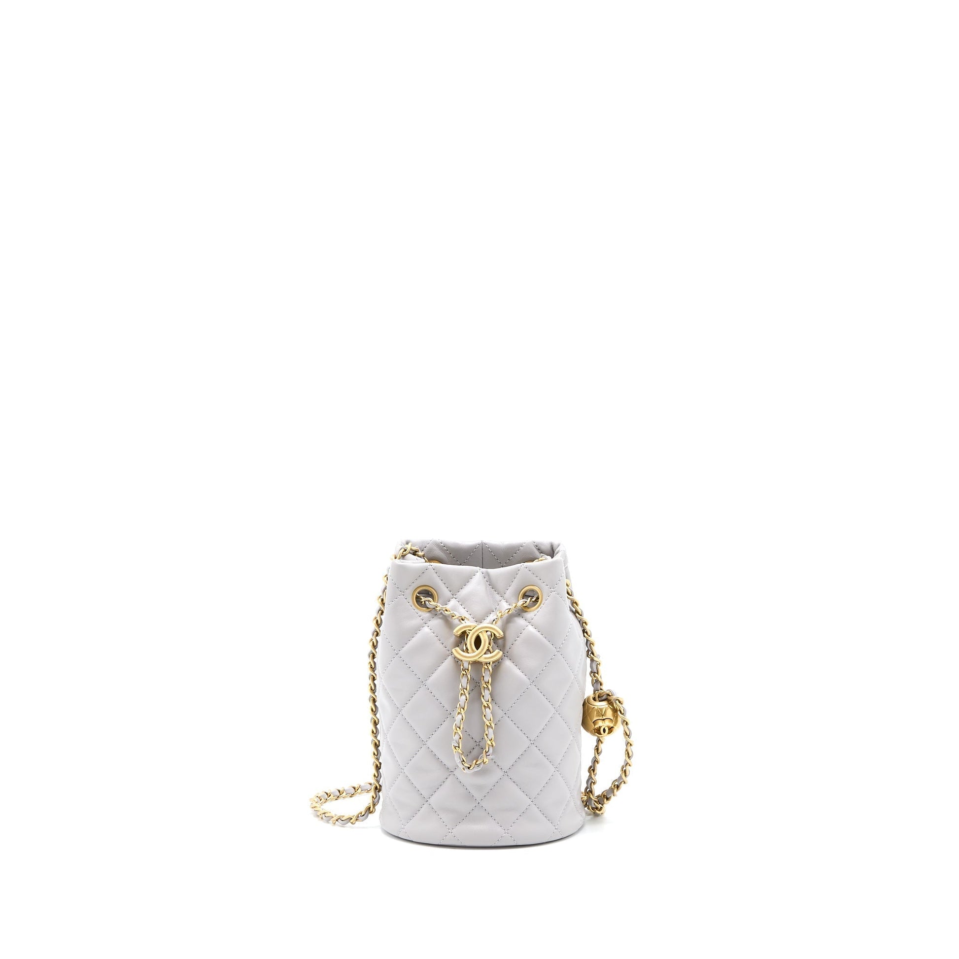Chanel 22B Pearl Crush Bucket Lambskin GHW Grey Bucket Bag