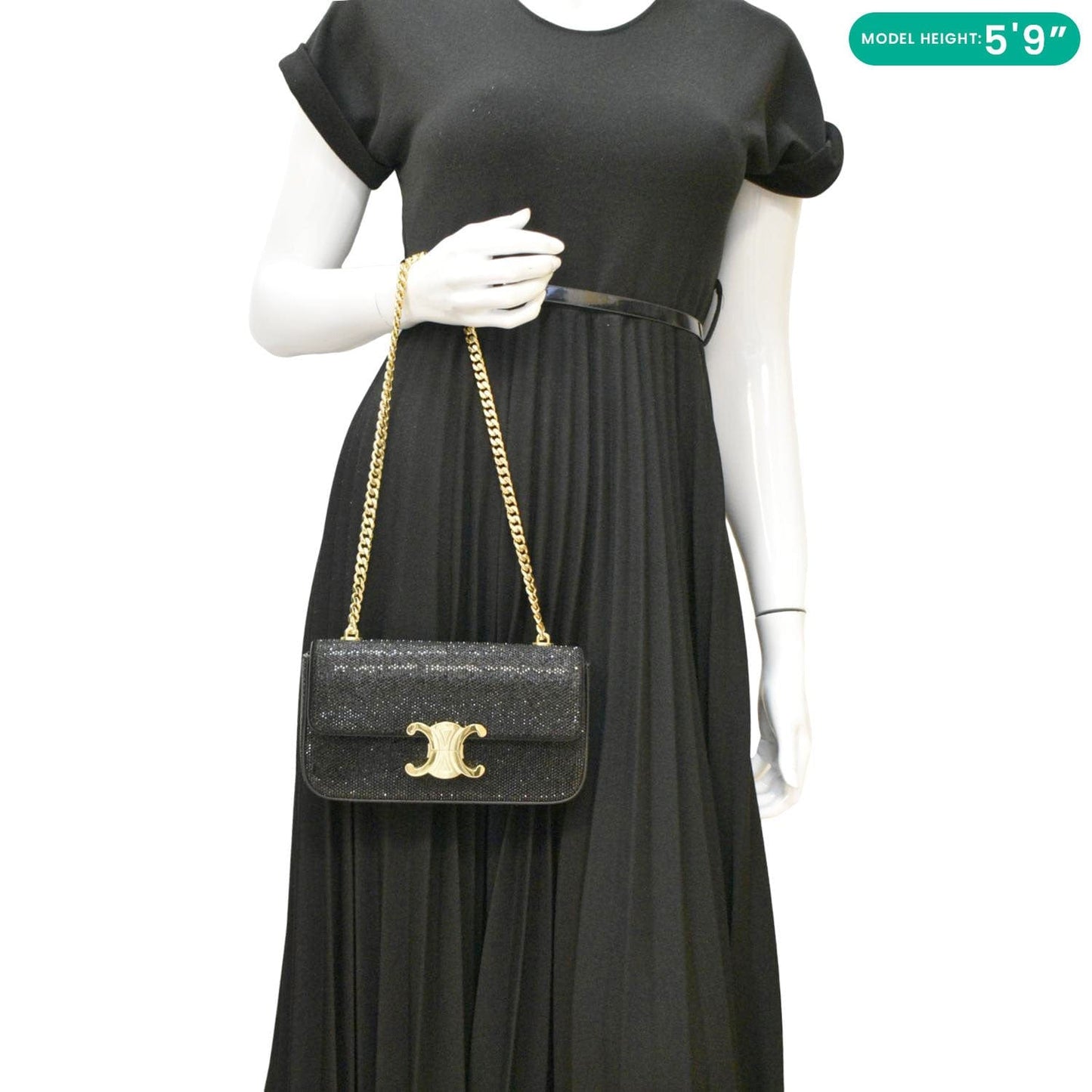 Triomphe Claude Strass Shoulder Bag Suede Black